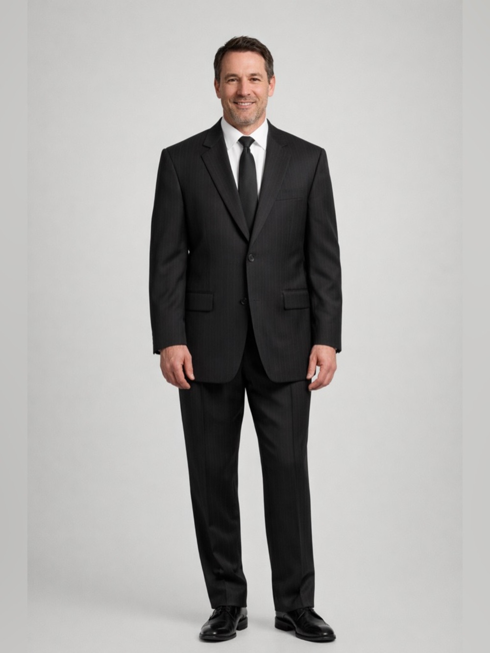 Jos. A. Bank Signature Dark Brown Pinstripe Suit – 42R Jacket / 32x29 Pants